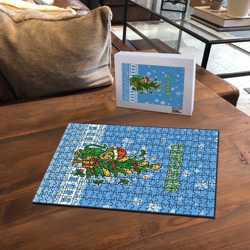 Guatemala Christmas Puzzle with Blue Christmas Monkey Tree Snowman and Snowflake - Wonder Print Shop