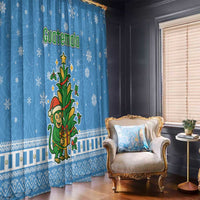 Guatemala Christmas Window Curtain with Blue Christmas Monkey Tree Snowman and Snowflake - Wonder Print Shop
