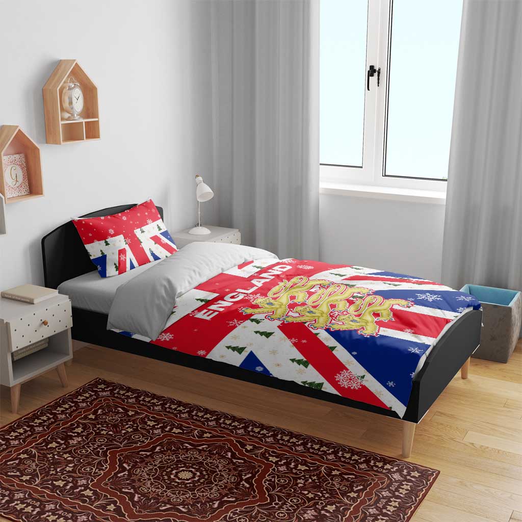 England Christmas Bedding Set with Red White Blue Santa Bus Tree and Three Lions Design - Wonder Print Shop