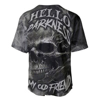 Black skull graphic baseball jersey with flaming text on back