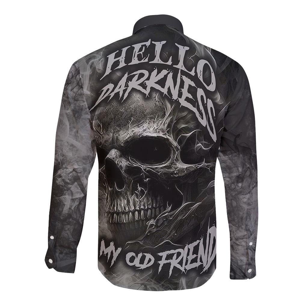 Hello Darkness My Old Friend Skull Long Sleeve Button Shirt - Wonder Print Shop