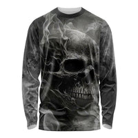 Unisex long-sleeve black shirt with front skull graphic and smoky lines