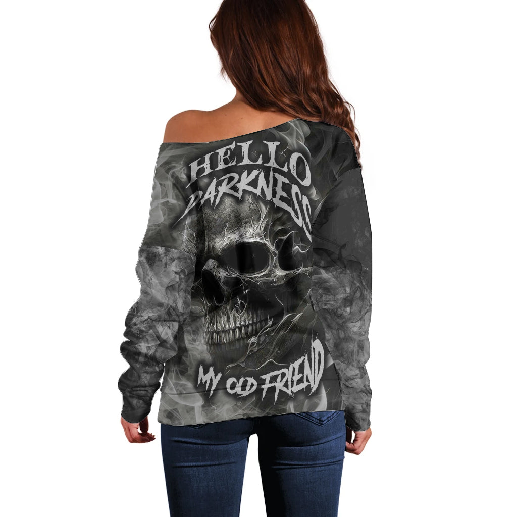 Hello Darkness My Old Friend Skull Off Shoulder Sweater - Wonder Print Shop