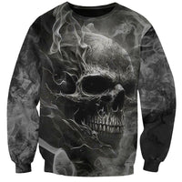 Black unisex sweatshirt with detailed skull and smoke graphic on front