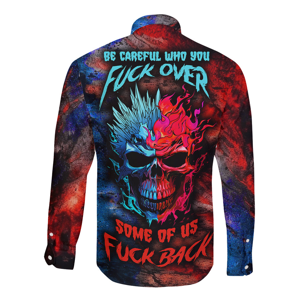 Be Careful Skull Long Sleeve Button Shirt - Wonder Print Shop