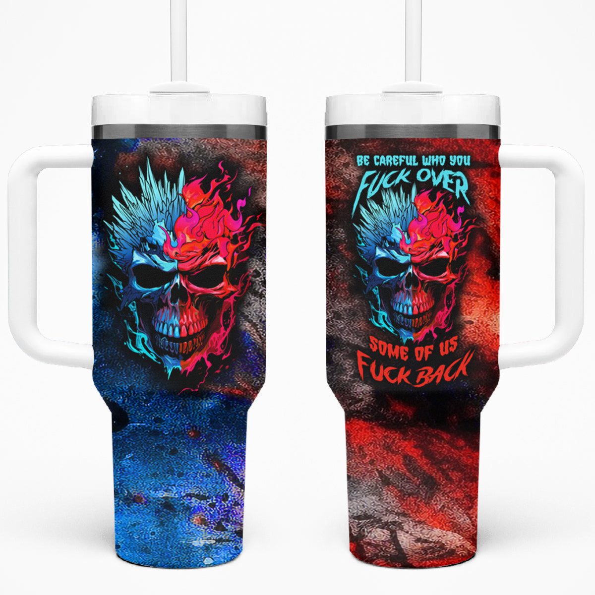 Be Careful Skull Tumbler With Handle - Wonder Print Shop