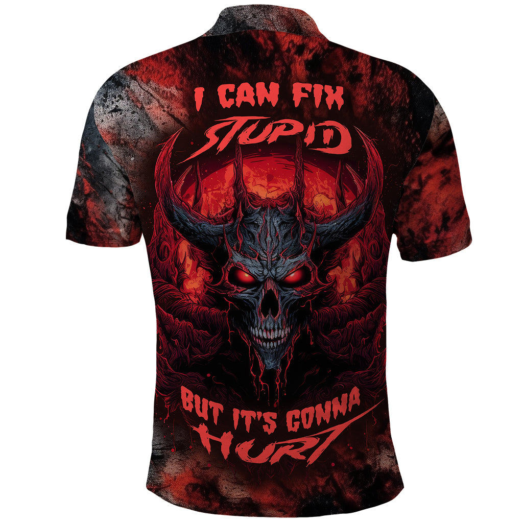 I Can Fix Stupid But It's Gonna Hurt Skull Polo Shirt - Wonder Print Shop