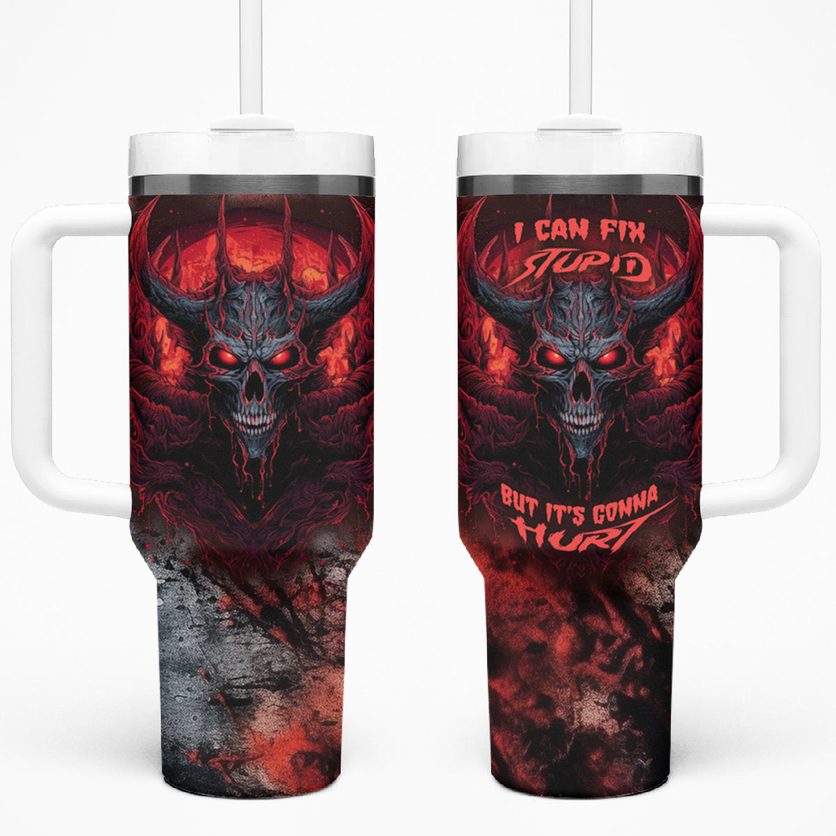 I Can Fix Stupid But It's Gonna Hurt Skull Tumbler With Handle - Wonder Print Shop