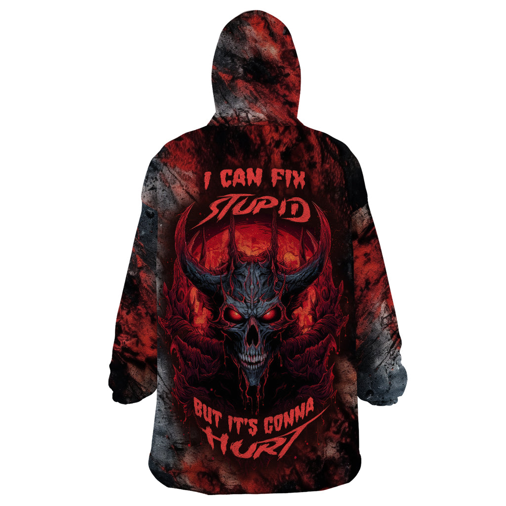 I Can Fix Stupid But It's Gonna Hurt Skull Wearable Blanket Hoodie - Wonder Print Shop