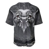 Until Valhalla viking skull baseball jersey, black with white/gray back graphic
