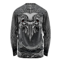 Unisex long-sleeve Viking skull graphic shirt, dark with back skull and knot pattern