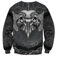 Unisex black sweatshirt with large white Viking skull cluster, red eyes, long sleeves
