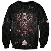 Unisex black sweatshirt with large Odin-style skull graphic on front