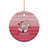 Poland Christmas Ceramic Ornament with Santa Riding Stork White Eagle Emblem and Red Snowflake Knit Pattern Design - Wonder Print Shop