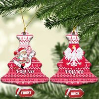 Poland Christmas Ceramic Ornament with Santa Riding Stork White Eagle Emblem and Red Snowflake Knit Pattern Design - Wonder Print Shop