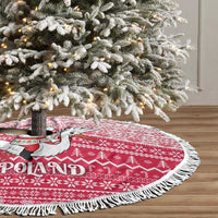 Poland Christmas Tree Skirt with Santa Riding Stork White Eagle Emblem and Red Snowflake Knit Pattern Design - Wonder Print Shop
