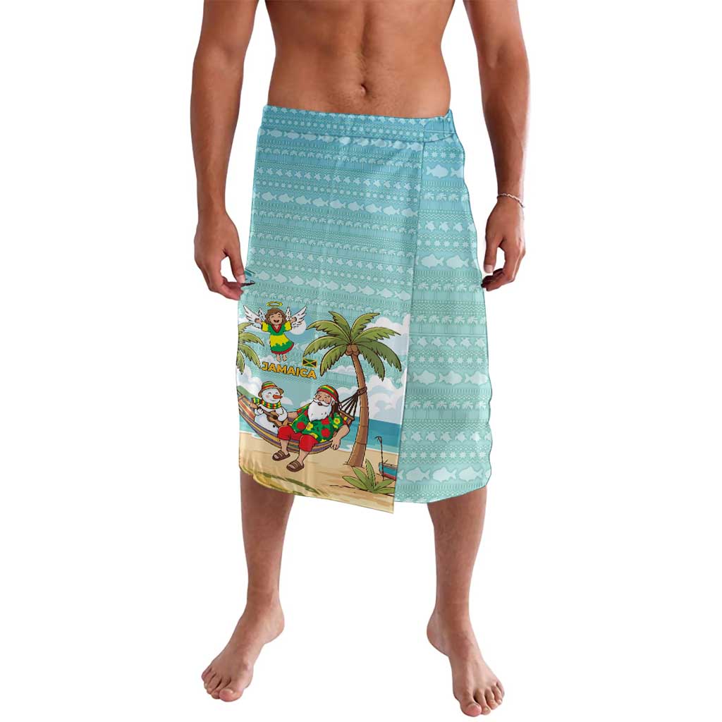 Jamaica Christmas Lavalava with Rasta Santa Snowman Hammock Angel Palm Trees and Tropical Beach Design - Wonder Print Shop