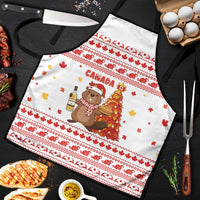 Canada Christmas Apron with Beaver Maple Tree Ice Wine Pie and Red White Knit Pattern Design - Wonder Print Shop