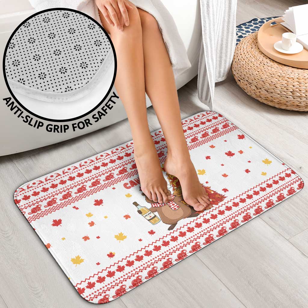 Canada Christmas Bathroom Set with Beaver Maple Tree Ice Wine Pie and Red White Knit Pattern Design - Wonder Print Shop