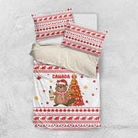 Canada Christmas Bedding Set with Beaver Maple Tree Ice Wine Pie and Red White Knit Pattern Design - Wonder Print Shop