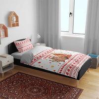Canada Christmas Bedding Set with Beaver Maple Tree Ice Wine Pie and Red White Knit Pattern Design - Wonder Print Shop