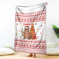 Canada Christmas Blanket with Beaver Maple Tree Ice Wine Pie and Red White Knit Pattern Design - Wonder Print Shop