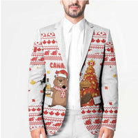 Canada Christmas Blazer with Beaver Maple Tree Ice Wine Pie and Red White Knit Pattern Design - Wonder Print Shop