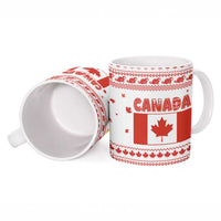 Canada Christmas Ceramic Mug with Beaver Maple Tree Ice Wine Pie and Red White Knit Pattern Design - Wonder Print Shop
