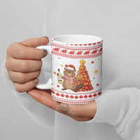 Canada Christmas Ceramic Mug with Beaver Maple Tree Ice Wine Pie and Red White Knit Pattern Design - Wonder Print Shop
