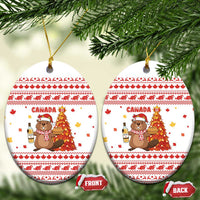 Canada Christmas Ceramic Ornament with Beaver Maple Tree Ice Wine Pie and Red White Knit Pattern Design - Wonder Print Shop