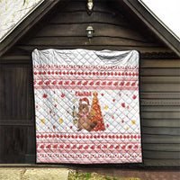 Canada Christmas Quilt with Beaver Maple Tree Ice Wine Pie and Red White Knit Pattern Design - Wonder Print Shop