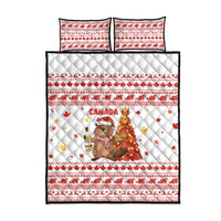 Canada Christmas Quilt Bed Set with Beaver Maple Tree Ice Wine Pie and Red White Knit Pattern Design - Wonder Print Shop