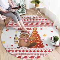 Canada Christmas Round Carpet with Beaver Maple Tree Ice Wine Pie and Red White Knit Pattern Design - Wonder Print Shop