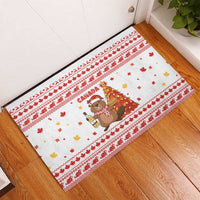 Canada Christmas Rubber Doormat with Beaver Maple Tree Ice Wine Pie and Red White Knit Pattern Design - Wonder Print Shop