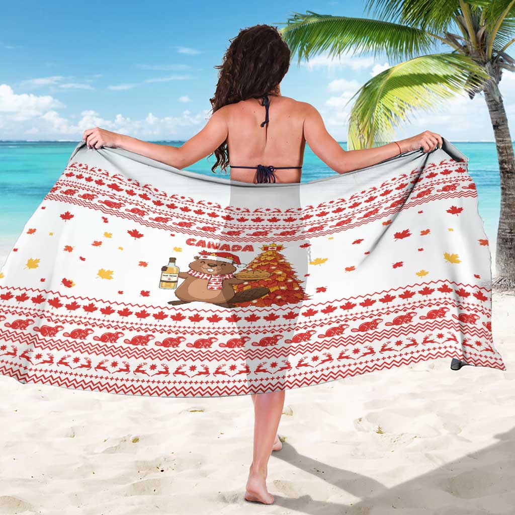Canada Christmas Sarong with Beaver Maple Tree Ice Wine Pie and Red White Knit Pattern Design - Wonder Print Shop