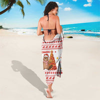 Canada Christmas Sarong with Beaver Maple Tree Ice Wine Pie and Red White Knit Pattern Design - Wonder Print Shop
