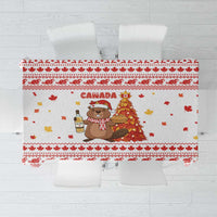 Canada Christmas Tablecloth with Beaver Maple Tree Ice Wine Pie and Red White Knit Pattern Design - Wonder Print Shop