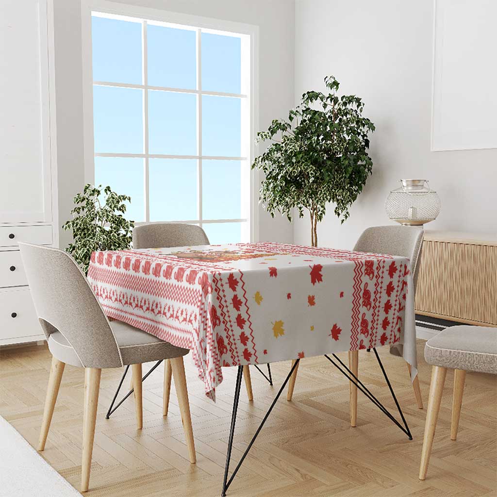 Canada Christmas Tablecloth with Beaver Maple Tree Ice Wine Pie and Red White Knit Pattern Design - Wonder Print Shop