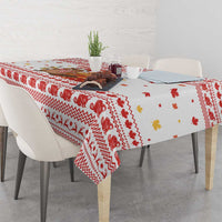 Canada Christmas Tablecloth with Beaver Maple Tree Ice Wine Pie and Red White Knit Pattern Design - Wonder Print Shop