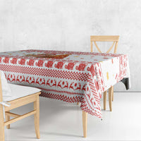 Canada Christmas Tablecloth with Beaver Maple Tree Ice Wine Pie and Red White Knit Pattern Design - Wonder Print Shop