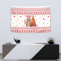 Canada Christmas Tapestry with Beaver Maple Tree Ice Wine Pie and Red White Knit Pattern Design - Wonder Print Shop