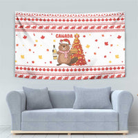 Canada Christmas Tapestry with Beaver Maple Tree Ice Wine Pie and Red White Knit Pattern Design - Wonder Print Shop
