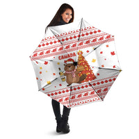Canada Christmas Umbrella with Beaver Maple Tree Ice Wine Pie and Red White Knit Pattern Design - Wonder Print Shop