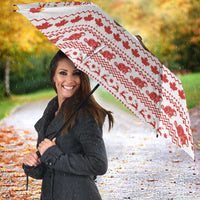 Canada Christmas Umbrella with Beaver Maple Tree Ice Wine Pie and Red White Knit Pattern Design - Wonder Print Shop