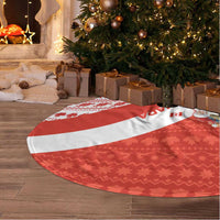 Canada Christmas Tree Skirt with Santa Playing Hockey Maple Leaf Flag and Red White Knit Pattern Design - Wonder Print Shop