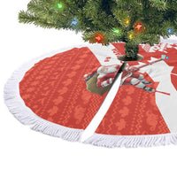 Canada Christmas Tree Skirt with Santa Playing Hockey Maple Leaf Flag and Red White Knit Pattern Design - Wonder Print Shop