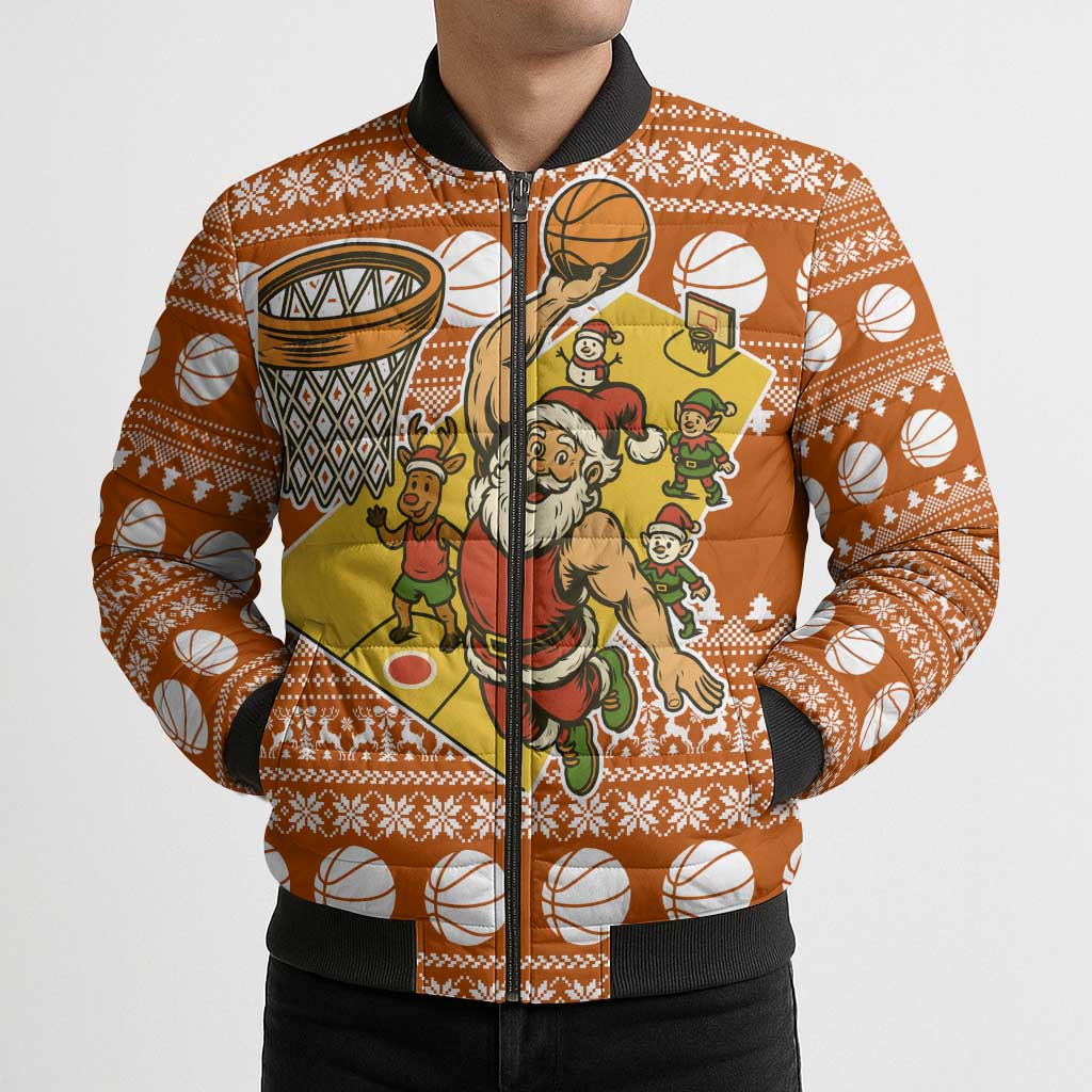 Basketball Santa Claus Christmas Bomber Puffer Jacket Xmas Holiday Patterns - Wonder Print Shop