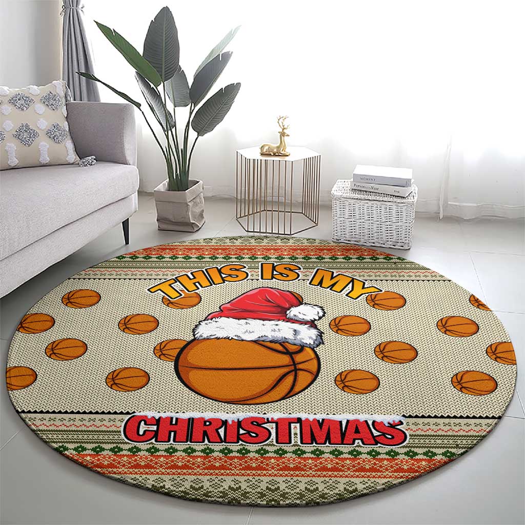 Basketball Winter Christmas Round Carpet Xmas Holiday Patterns - Wonder Print Shop