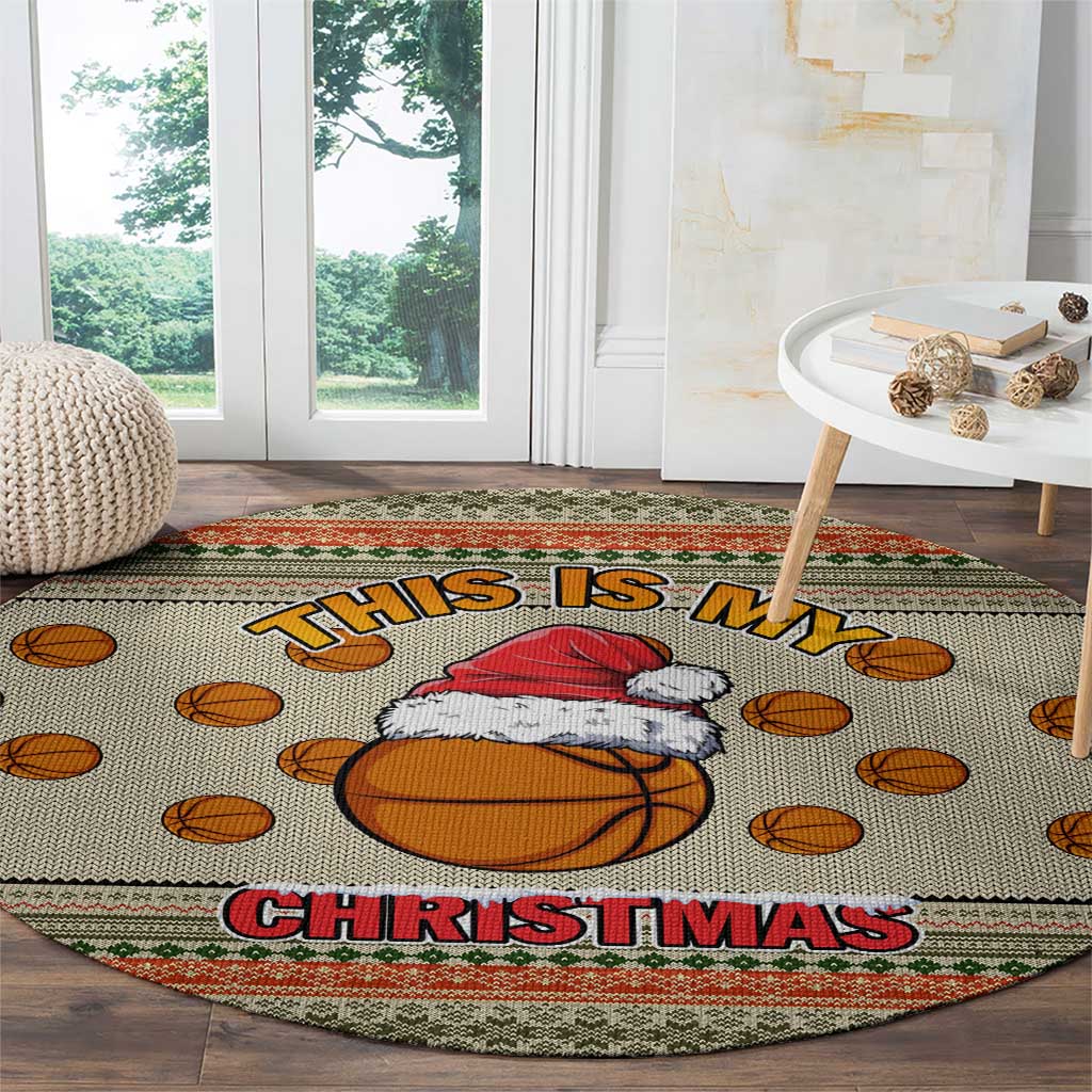 Basketball Winter Christmas Round Carpet Xmas Holiday Patterns - Wonder Print Shop