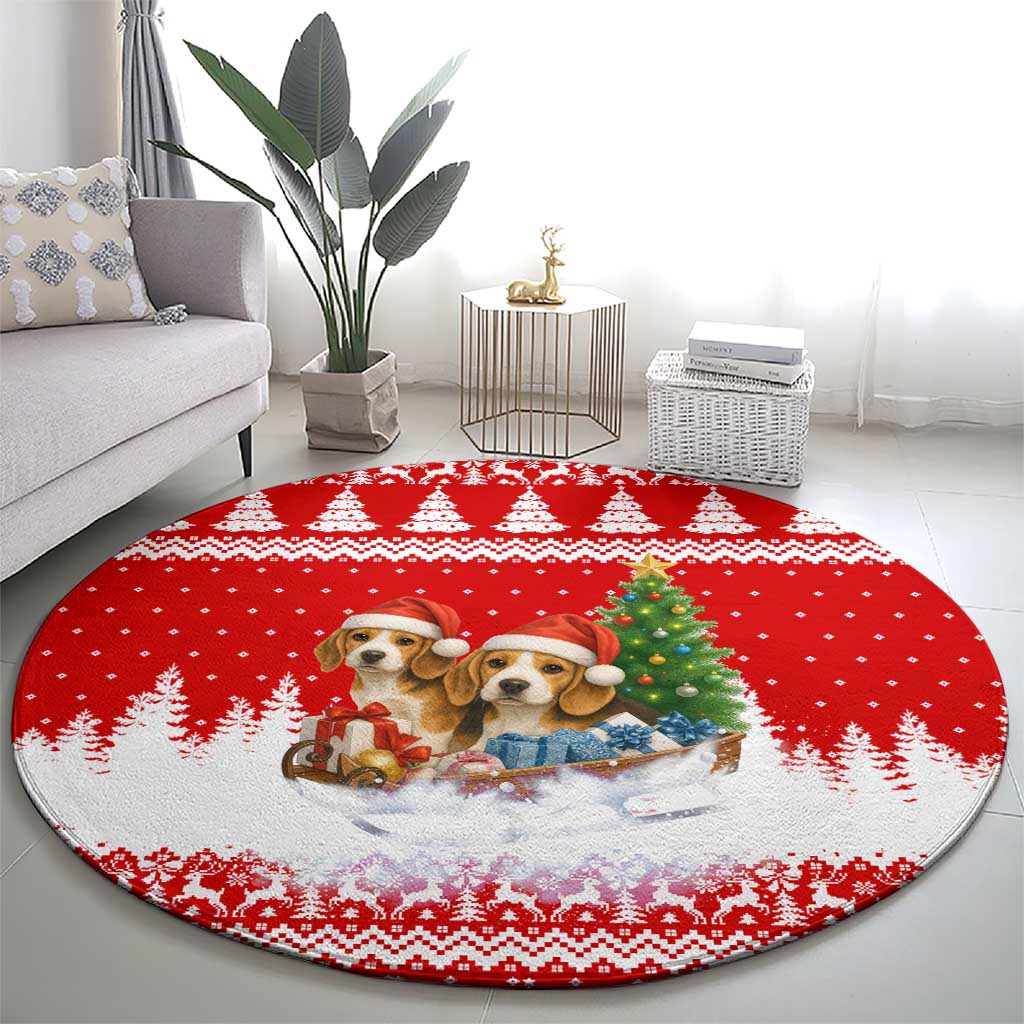 Beagle Dashing Dog Christmas Round Carpet Xmas Holiday Patterns - Wonder Print Shop
